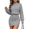image:imageANRABESS Womens Turtleneck Long Sleeve Bodycon Mini Sweater DressGrey