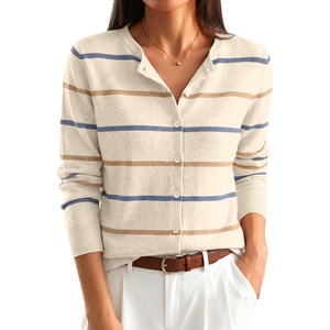 image:imageANRABESS Cardigan Sweaters for Women Lightweight Fall OutfitsBeige Blue Latte Stripe