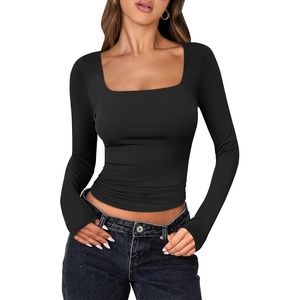 image:imageANRABESS Long Sleeve Shirts for Women Double Lined Crop TopsBlack