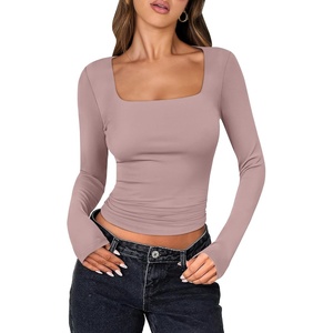 image:imageANRABESS Long Sleeve Shirts for Women Double Lined Crop TopsGrey Pink