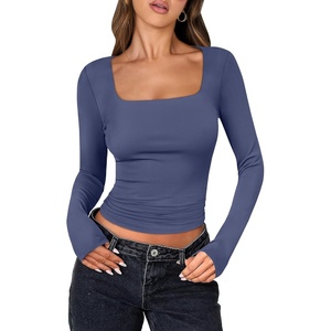 image:imageANRABESS Long Sleeve Shirts for Women Double Lined Crop TopsHaze Blue
