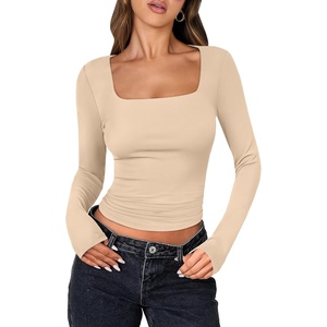 image:imageANRABESS Long Sleeve Shirts for Women Double Lined Crop TopsLight Khaki
