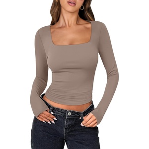 image:imageANRABESS Long Sleeve Shirts for Women Double Lined Crop TopsLight Tan Khaki