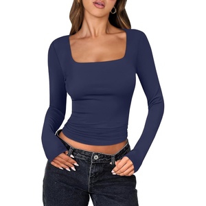image:imageANRABESS Long Sleeve Shirts for Women Double Lined Crop TopsNavy Blue