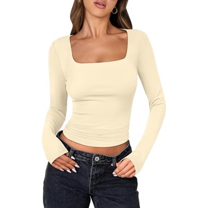 image:imageANRABESS Long Sleeve Shirts for Women Double Lined Crop TopsParchment Apricot