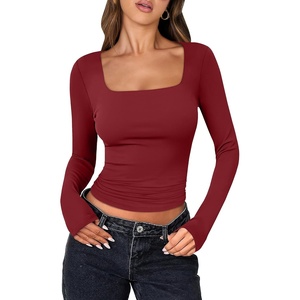 image:imageANRABESS Long Sleeve Shirts for Women Double Lined Crop TopsRed