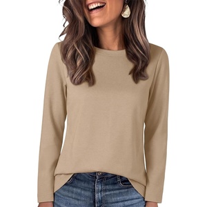 image:imageANRABESS Long Sleeve Shirts for Women Wrinkle Free Crew Neck Fall TopAlmond