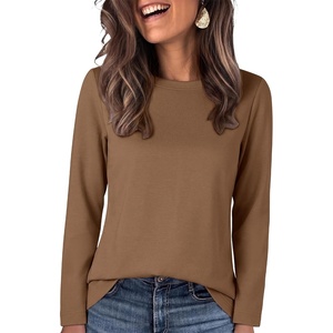 image:imageANRABESS Long Sleeve Shirts for Women Wrinkle Free Crew Neck Fall TopBrown