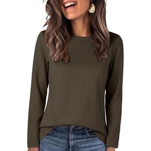 image:imageANRABESS Long Sleeve Shirts for Women Wrinkle Free Crew Neck Fall TopDark Brown