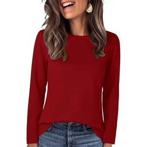 image:imageANRABESS Long Sleeve Shirts for Women Wrinkle Free Crew Neck Fall TopRed
