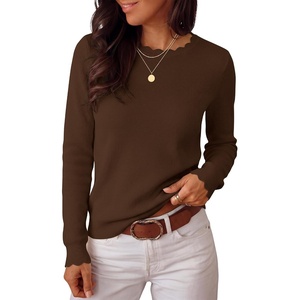 image:imageANRABESS Long Sleeve Sweaters for Women Scalloped Lightweight Fall OutfitsBrown