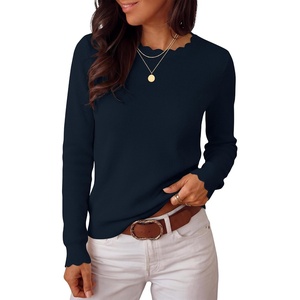 image:imageANRABESS Long Sleeve Sweaters for Women Scalloped Lightweight Fall OutfitsNavy Blue