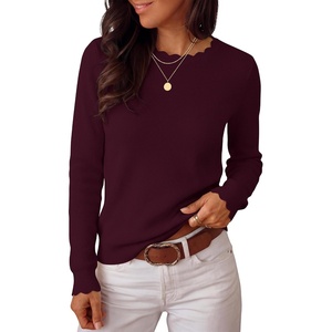 image:imageANRABESS Long Sleeve Sweaters for Women Scalloped Lightweight Fall OutfitsWine Red