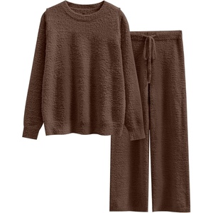 image:imageANRABESS Lounge Sets for Women Fuzzy Fleece Pajama SetBrown