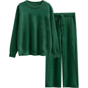 image:imageANRABESS Lounge Sets for Women Fuzzy Fleece Pajama SetDark Green