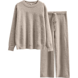 image:imageANRABESS Lounge Sets for Women Fuzzy Fleece Pajama SetLight Khaki