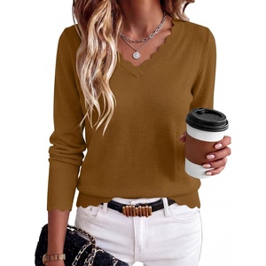 image:imageANRABESS Sweaters for Women Lightweight Loose Fit V Neck Fall OutfitsCaramel