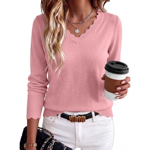 image:imageANRABESS Sweaters for Women Lightweight Loose Fit V Neck Fall OutfitsCoral Pink