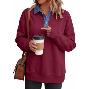image:imageANRABESS Sweatshirt for Women Button Up Denim Collared Pullover Henley TopWine Red
