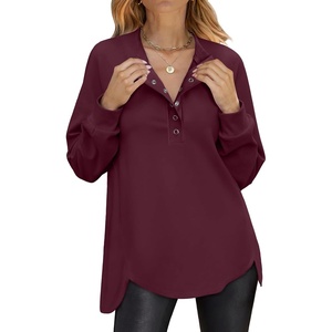 image:imageANRABESS Sweatshirt for Women Oversized Henley Tunic TopsWine Red