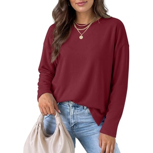 image:imageANRABESS Women Extra Soft Long Sleeve Shirts Oversized Thermal Fleece TopsRed
