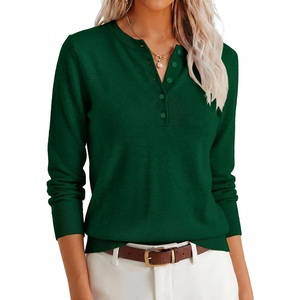 image:imageANRABESS Women Henley Long Sleeve Lightweight Fall SweatersForest Green