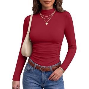 image:imageANRABESS Women Long Sleeve Mock Neck Shirts Fall Ruched Fitted Thermal TopsRed