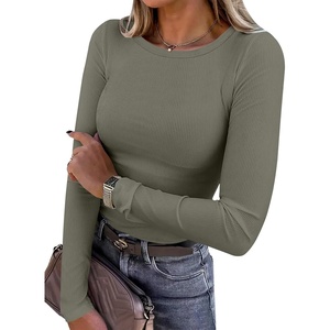 image:imageANRABESS Women Long Sleeve Shirts Ribbed Fitted TopsArmy Green