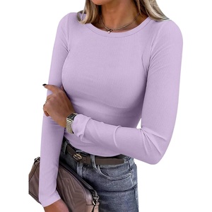 image:imageANRABESS Women Long Sleeve Shirts Ribbed Fitted TopsPurple