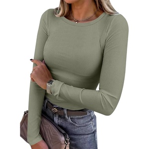 image:imageANRABESS Women Long Sleeve Shirts Ribbed Fitted TopsSage Green