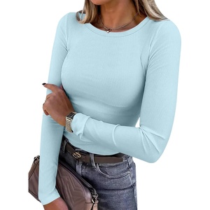 image:imageANRABESS Women Long Sleeve Shirts Ribbed Fitted TopsSky