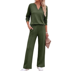 image:imageANRABESS Womens 2 Piece Outfits V Neck Sweatsuit Lounge SetsArmy Green