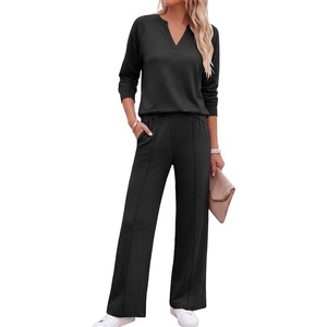 image:imageANRABESS Womens 2 Piece Outfits V Neck Sweatsuit Lounge SetsBlack