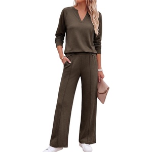 image:imageANRABESS Womens 2 Piece Outfits V Neck Sweatsuit Lounge SetsDark Brown