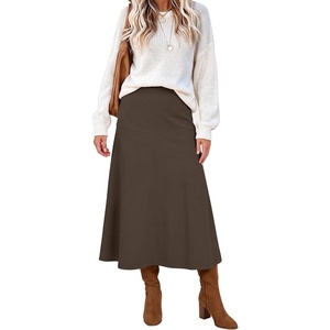 image:imageANRABESS Womens A Line High Waist Fall Midi SkirtBrown