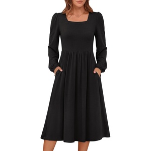 image:imageANRABESS Womens Fall Long Sleeve ALine Midi DressBlack