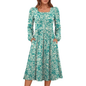 image:imageANRABESS Womens Fall Long Sleeve ALine Midi DressFloral Green