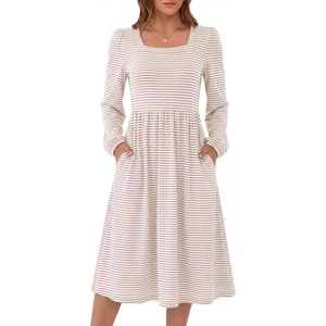 image:imageANRABESS Womens Fall Long Sleeve ALine Midi DressPink White Stripe