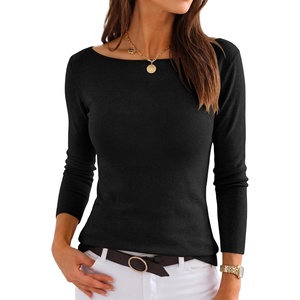 image:imageANRABESS Womens Fall Long Sleeve Boat Neck Lightweight SweatersBlack