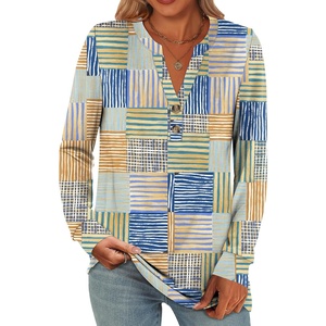 image:imageANRABESS Womens Fall Shirts Long Sleeve Henley Top Dressy Casual BlouseDeep Plaid  Blue