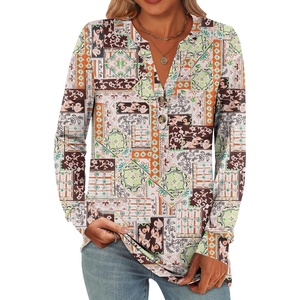 image:imageANRABESS Womens Fall Shirts Long Sleeve Henley Top Dressy Casual BlouseMix Color Block