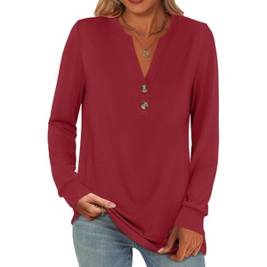 image:imageANRABESS Womens Fall Shirts Long Sleeve Henley Top Dressy Casual BlouseRed