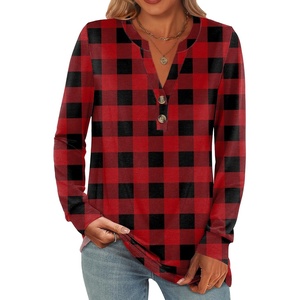 image:imageANRABESS Womens Fall Shirts Long Sleeve Henley Top Dressy Casual BlouseRed Black Plaid