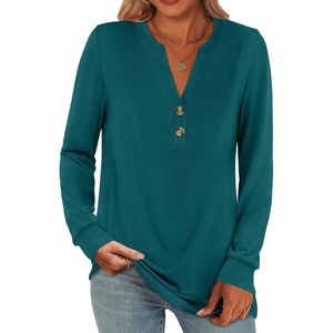 image:imageANRABESS Womens Fall Shirts Long Sleeve Henley Top Dressy Casual BlouseTeal