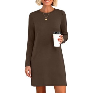image:imageANRABESS Womens Long Sleeve Fall Casual T Shirt Mini DressBrown