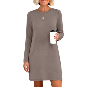 image:imageANRABESS Womens Long Sleeve Fall Casual T Shirt Mini DressCoffee Grey