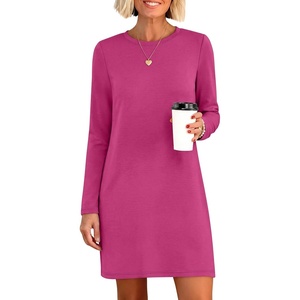 image:imageANRABESS Womens Long Sleeve Fall Casual T Shirt Mini DressHot Pink