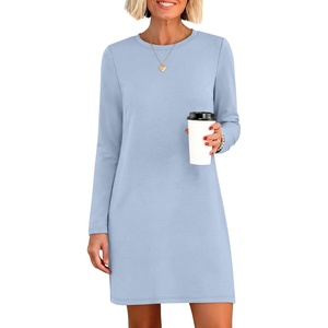 image:imageANRABESS Womens Long Sleeve Fall Casual T Shirt Mini DressLight Blue