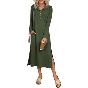 image:imageANRABESS Womens Long Sleeve Fall Midi Dresses with PocketsArmy Green