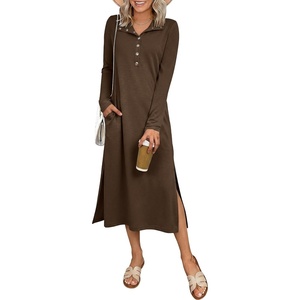image:imageANRABESS Womens Long Sleeve Fall Midi Dresses with PocketsBrown